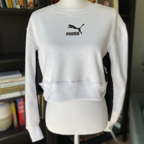 Puma crop long sleeve sweatshirt white size Xsmall NWT - Picture 2 of 9